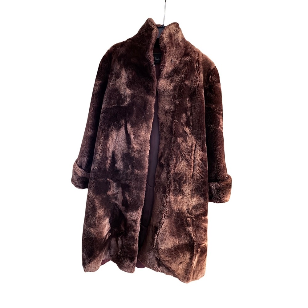 The Halle Bros Co Mouton Fur Coat Womens L Brown Laskin Dyed Lamb Vintage Jacket